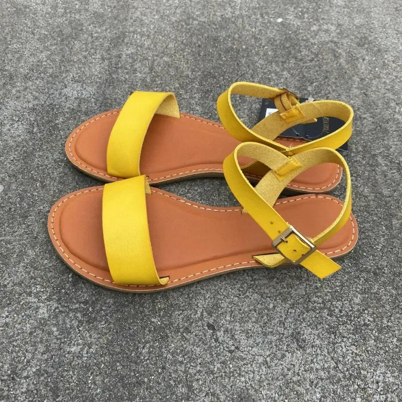 AMOZAE-- Fashionable Flat Heel Roman Sandals with Clip Toe