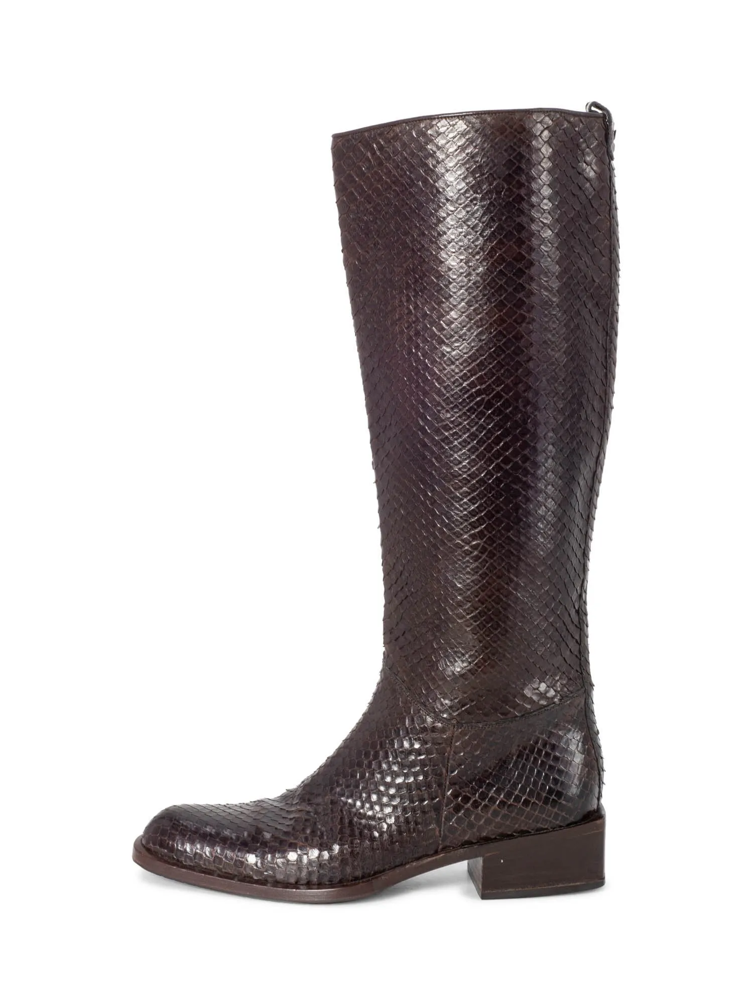 Bally Genuine Snakeskin Riding Flat Boots Brown