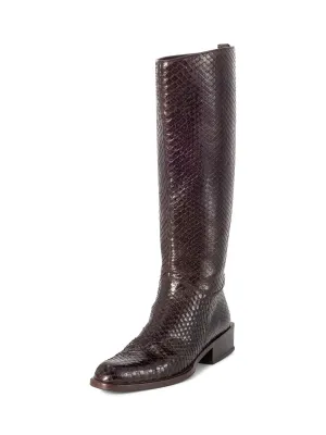 Bally Genuine Snakeskin Riding Flat Boots Brown
