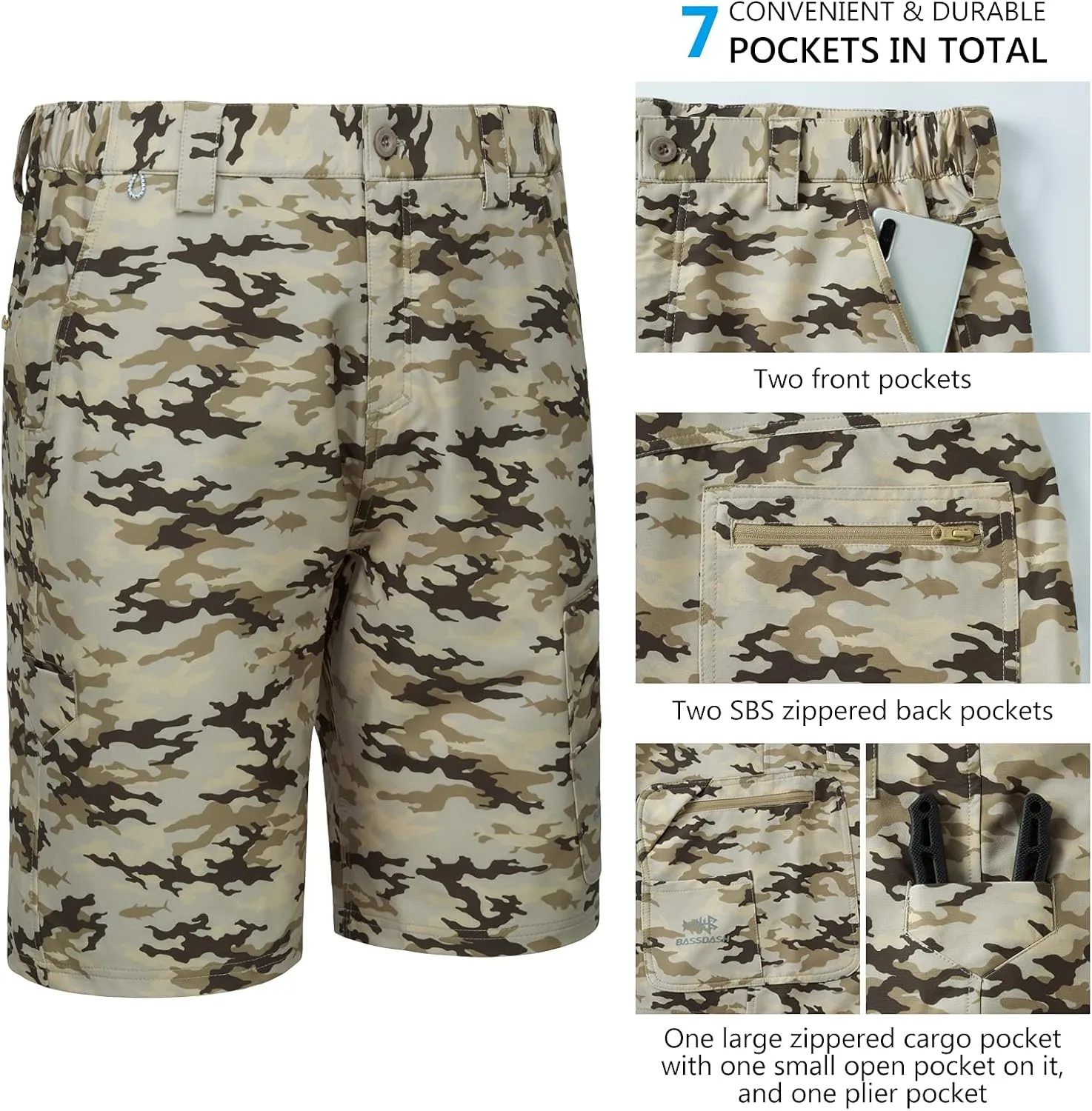 BASSDASH 10.5?? Mens Fishing Cargo Shorts Quick Dry UPF 50  Water Resistant FP01M