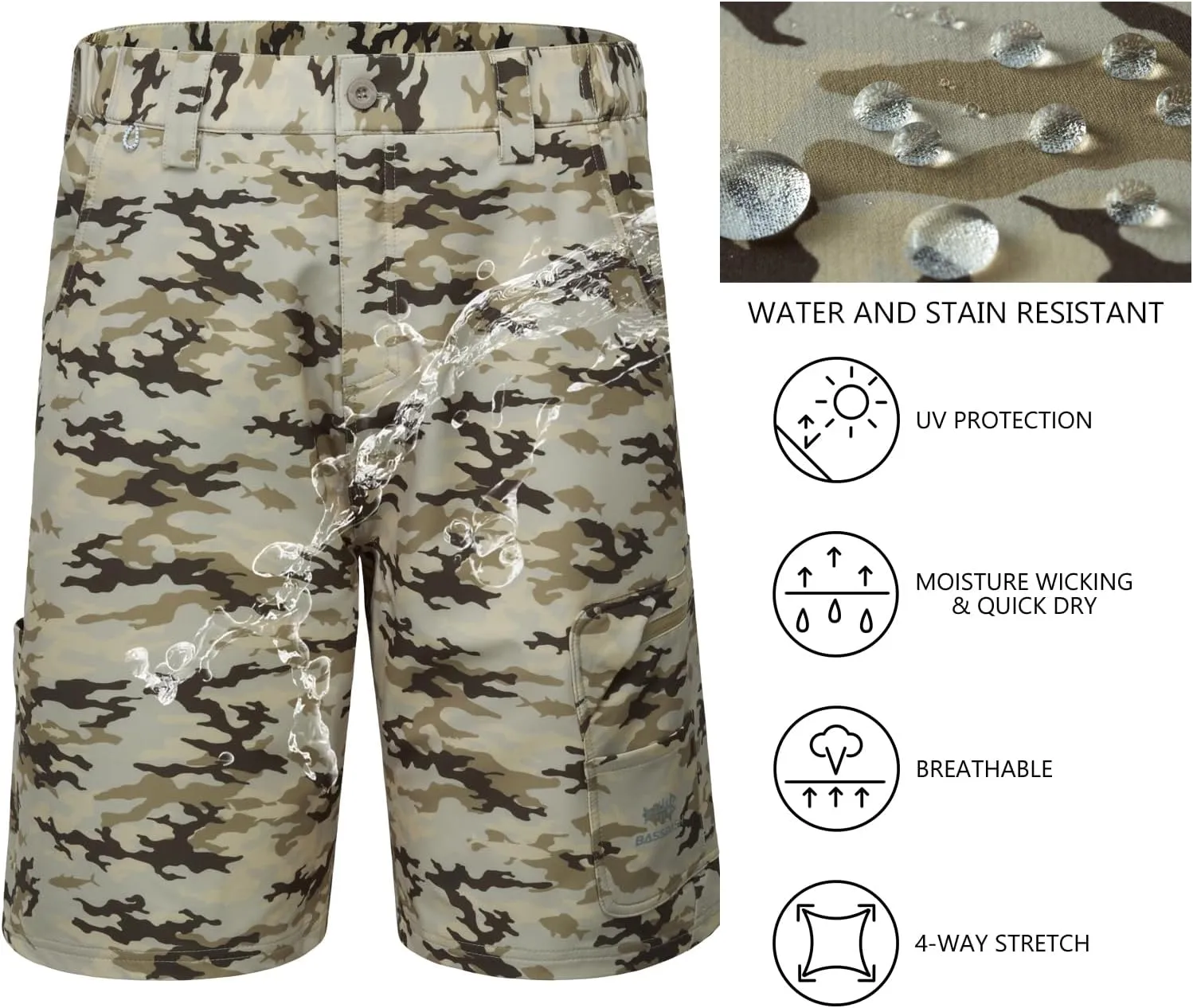 BASSDASH 10.5?? Mens Fishing Cargo Shorts Quick Dry UPF 50  Water Resistant FP01M