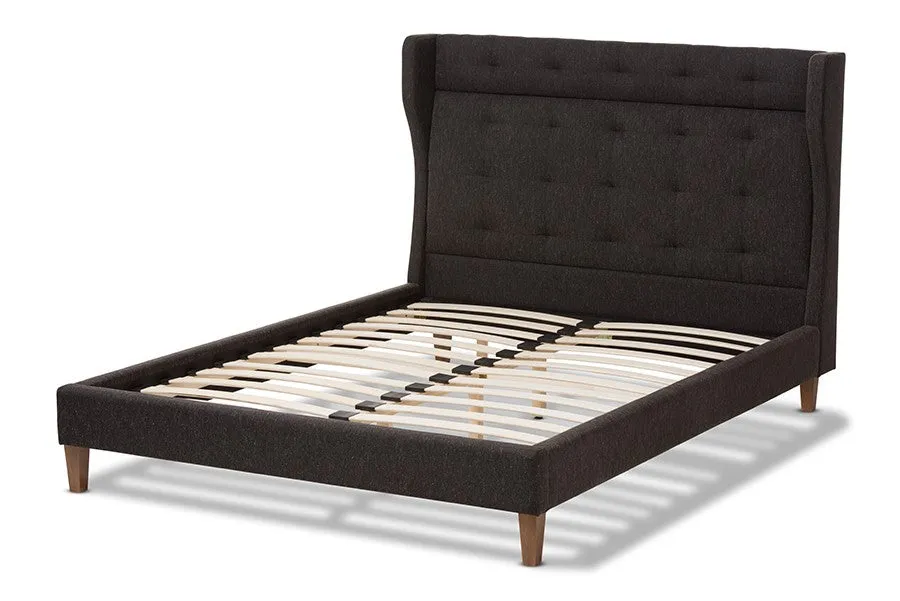 Casper Charcoal Grey Fabric Upholstered Platform Bed w/Tall Headboard (King)