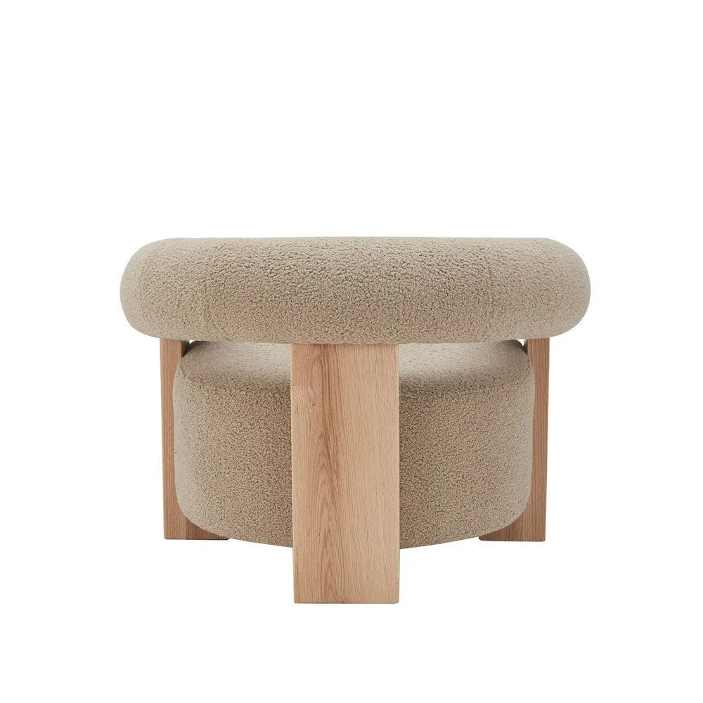 Cid Lami 37 Inch Accent Chair, Tan Brown Faux Sheepskin, Solid Oak Wood By Casagear Home