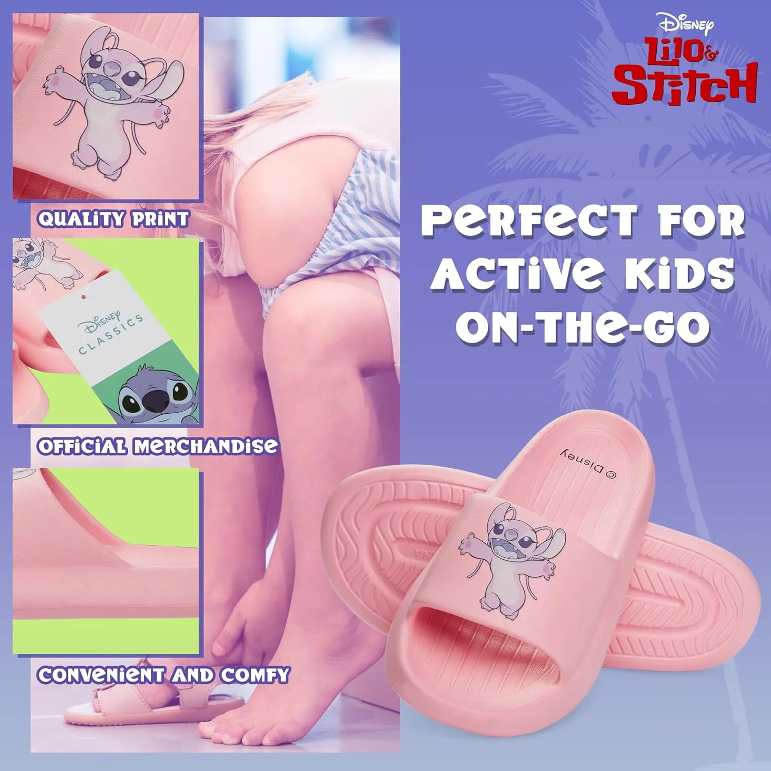Disney Stitch Girls Sliders, Beach or Pool Shoes for Kids - Stitch Gifts