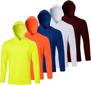 Facitisu Men Long Sleeve Tee Shirts with Hooded 5 Pack Athletic Pullover Dry Fit Sweatshirts Gym Hoodies