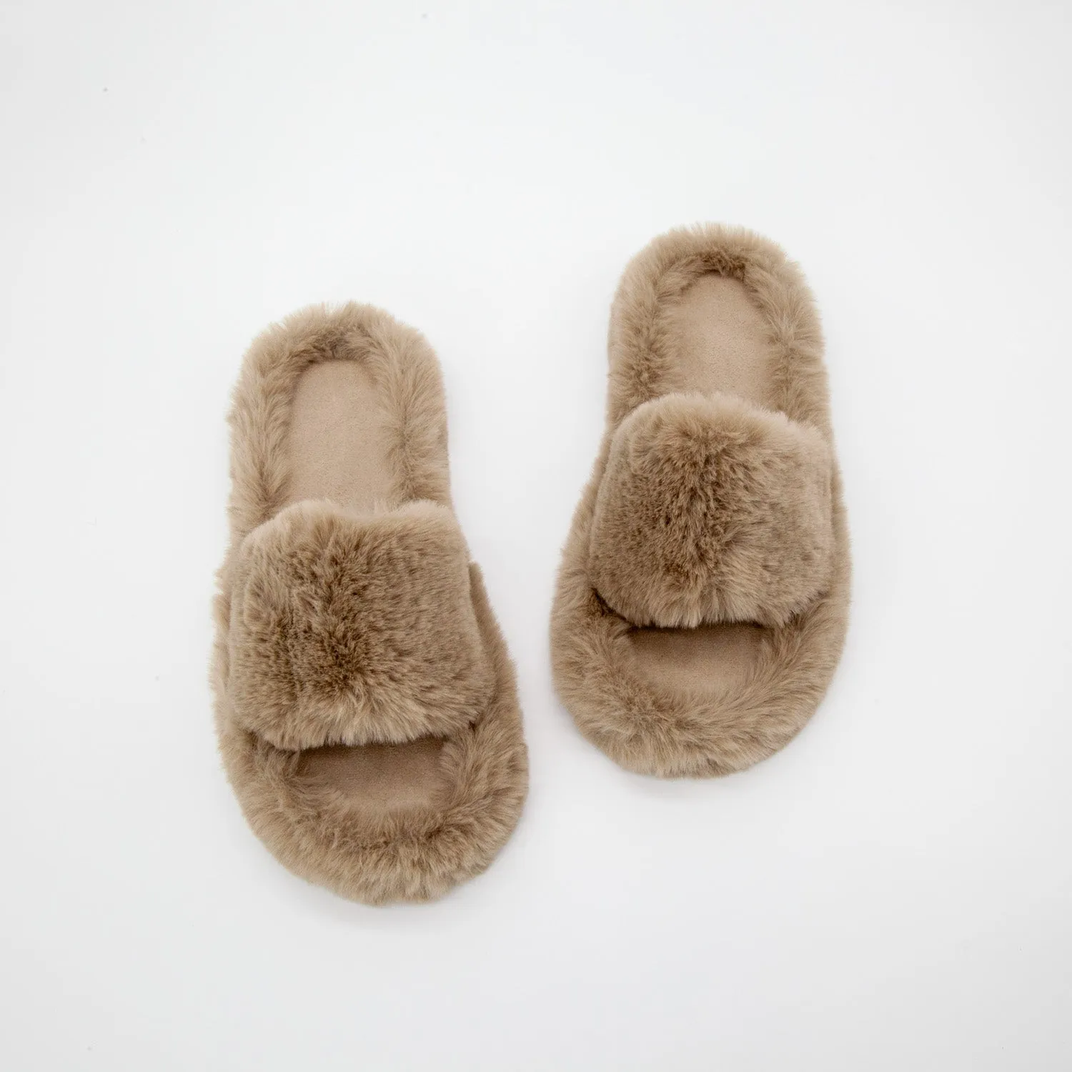Fluffy Slippers in Khaki