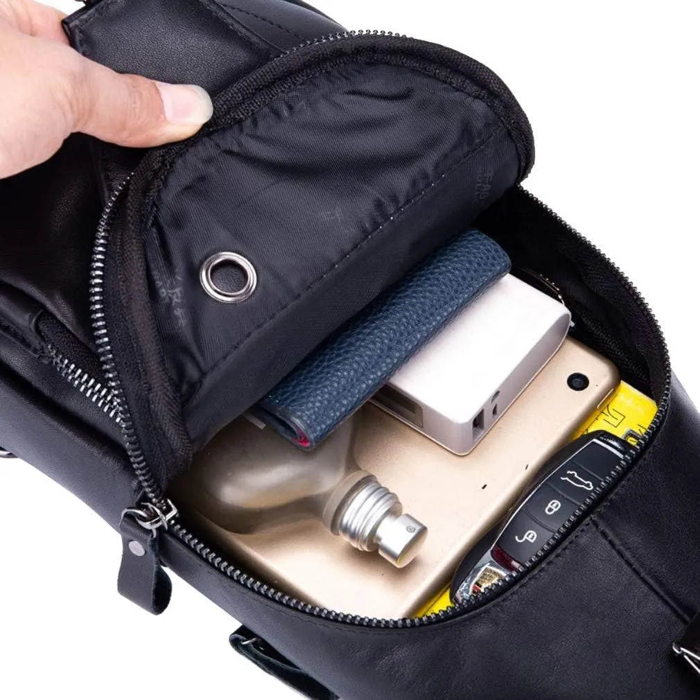 Hebetag Leather Sling Bag Crossbody Backpack for Men Women Outdoor Travel Shoulder Chest Pouch Casual Hiking Pack