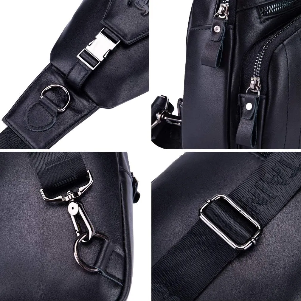 Hebetag Leather Sling Bag Crossbody Backpack for Men Women Outdoor Travel Shoulder Chest Pouch Casual Hiking Pack