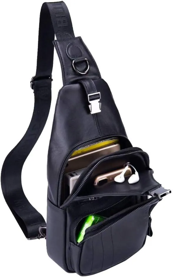 Hebetag Leather Sling Bag Crossbody Backpack for Men Women Outdoor Travel Shoulder Chest Pouch Casual Hiking Pack