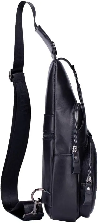 Hebetag Leather Sling Bag Crossbody Backpack for Men Women Outdoor Travel Shoulder Chest Pouch Casual Hiking Pack