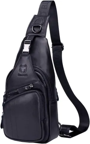 Hebetag Leather Sling Bag Crossbody Backpack for Men Women Outdoor Travel Shoulder Chest Pouch Casual Hiking Pack