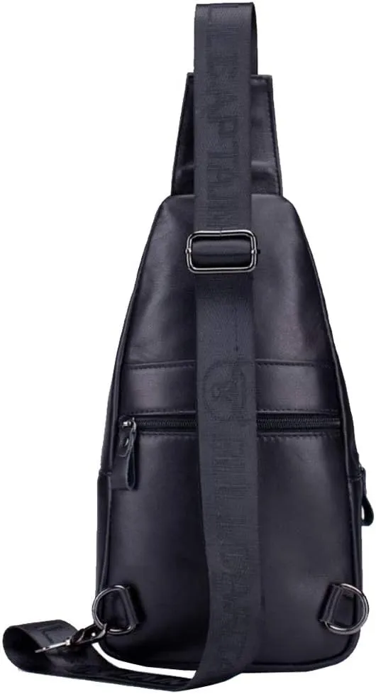 Hebetag Leather Sling Bag Crossbody Backpack for Men Women Outdoor Travel Shoulder Chest Pouch Casual Hiking Pack