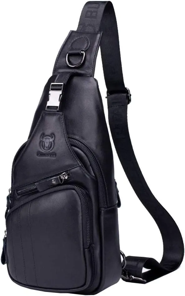 Hebetag Leather Sling Bag Crossbody Backpack for Men Women Outdoor Travel Shoulder Chest Pouch Casual Hiking Pack