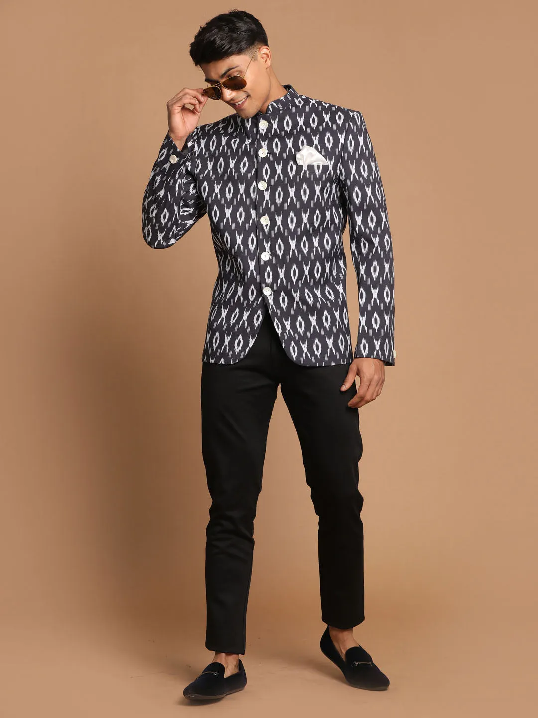 Jashvi Men's Black Ikaat Print Jodhpuri