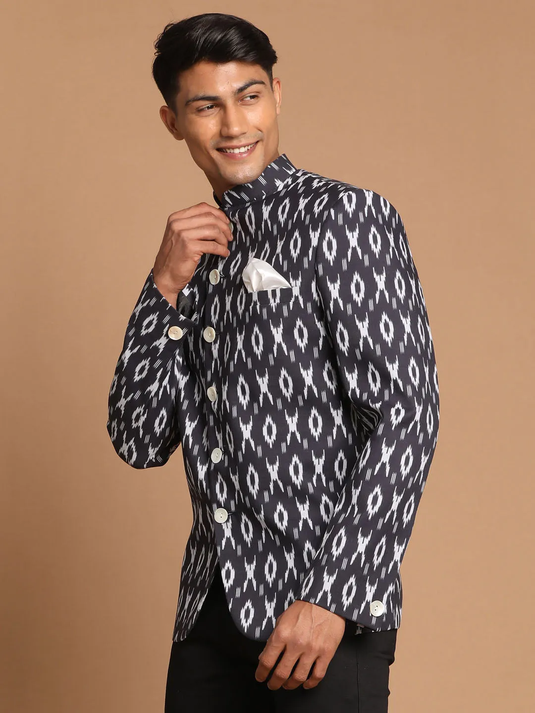 Jashvi Men's Black Ikaat Print Jodhpuri