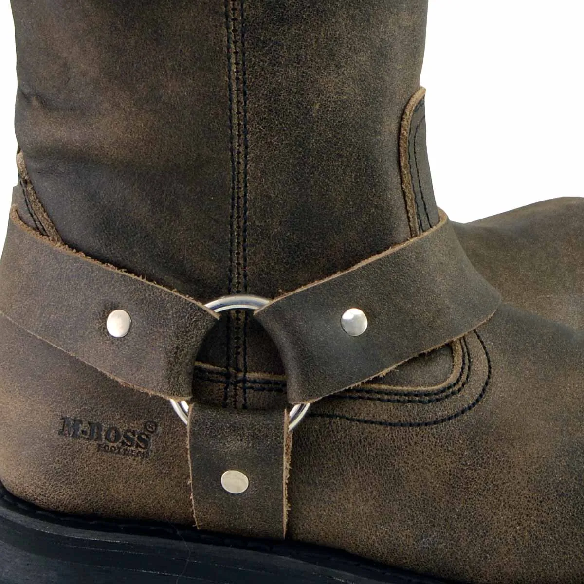 M Boss Apparel BOS49002 Men’s 11-inch Classic Distressed Brown Harness Square Toe Boots