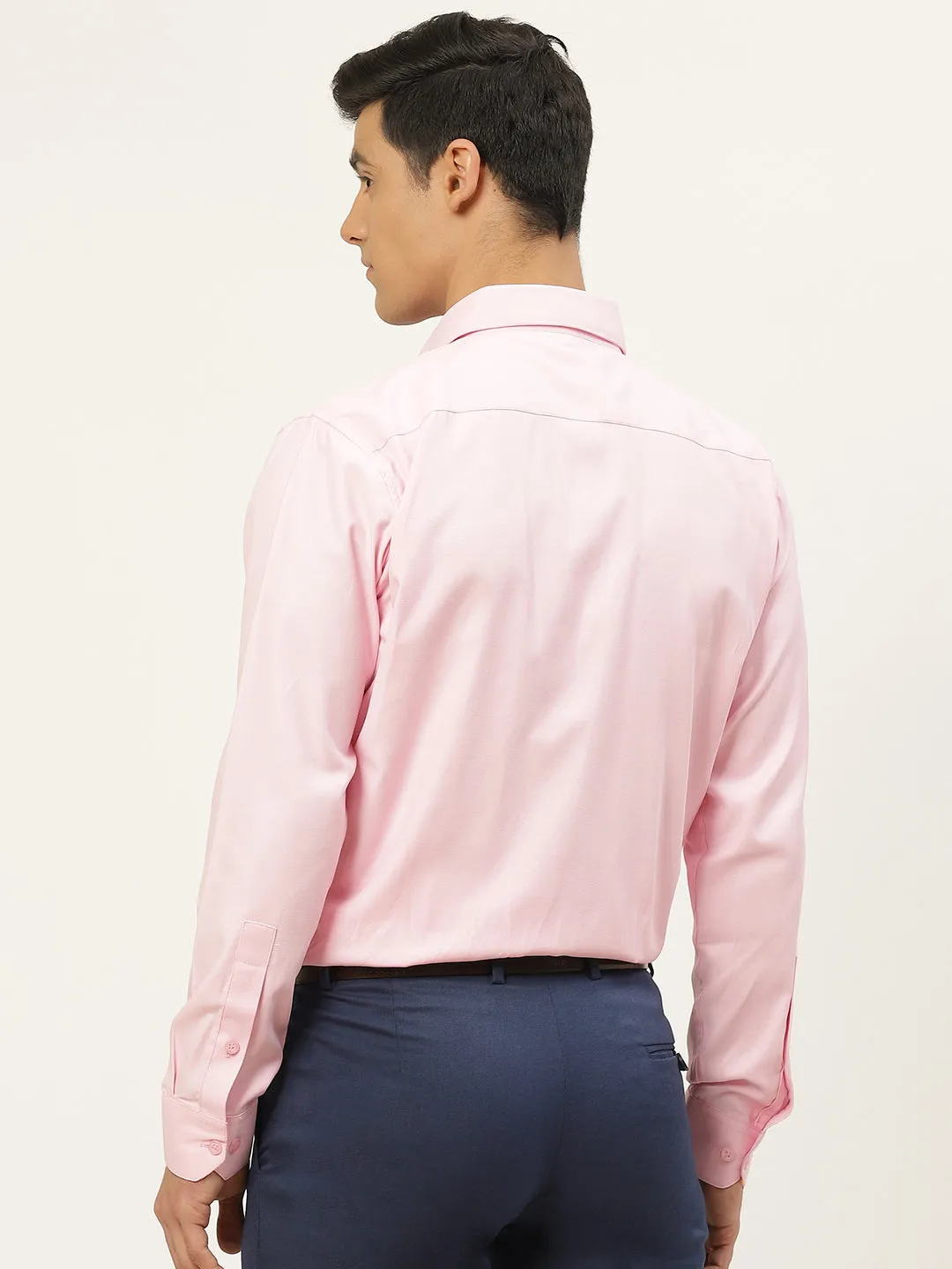 Men's Cotton Pink Self Design Classic Formal Shirt - Sojanya