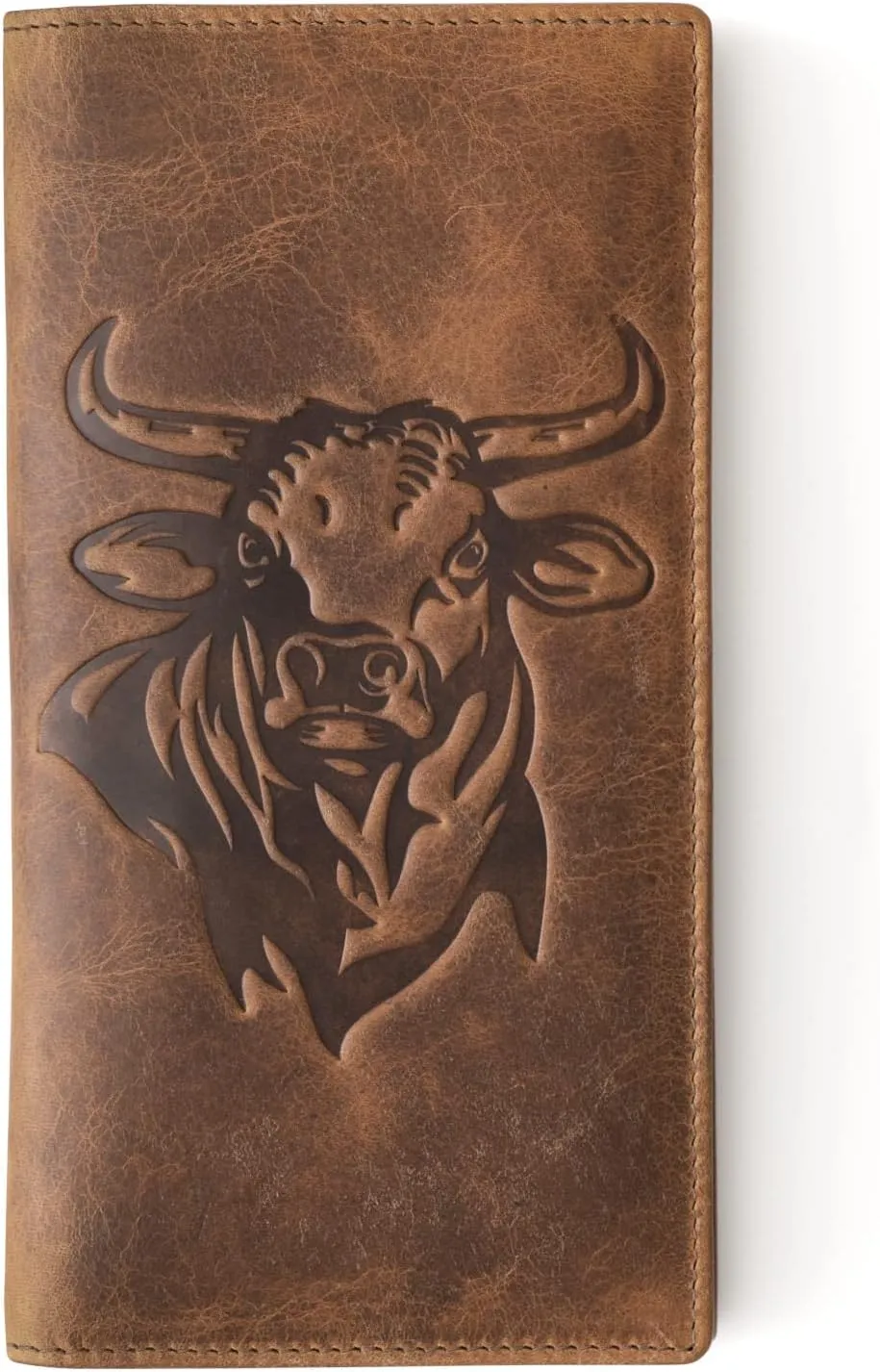 Rodeo Bull Western Wallet for Men. Full Grain Leather Checkbook Wallet. RFID Blocking Rodeo Bull Long Wallet for Men. Gift Wallet for Cowboys