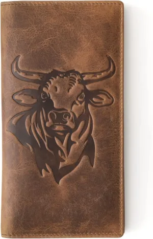 Rodeo Bull Western Wallet for Men. Full Grain Leather Checkbook Wallet. RFID Blocking Rodeo Bull Long Wallet for Men. Gift Wallet for Cowboys