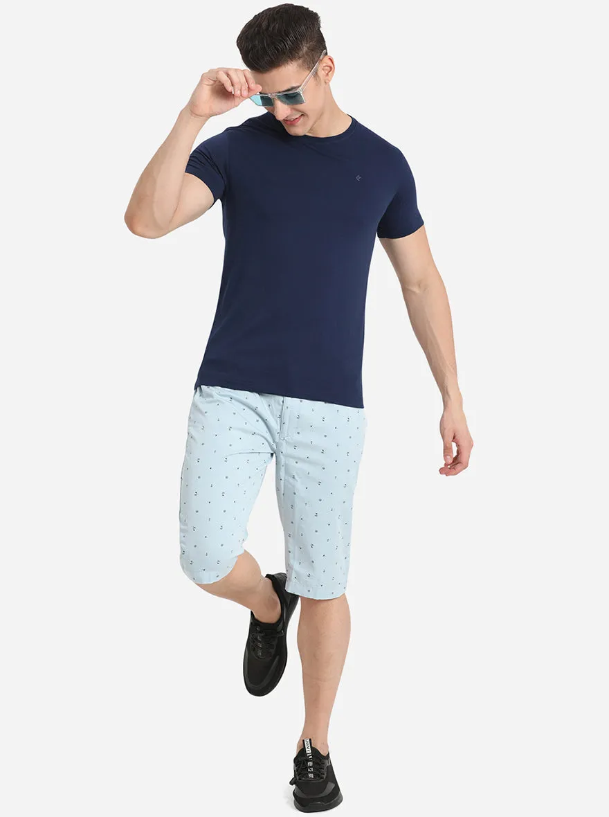 Sky Blue Printed Slim Fit Capri | JadeBlue