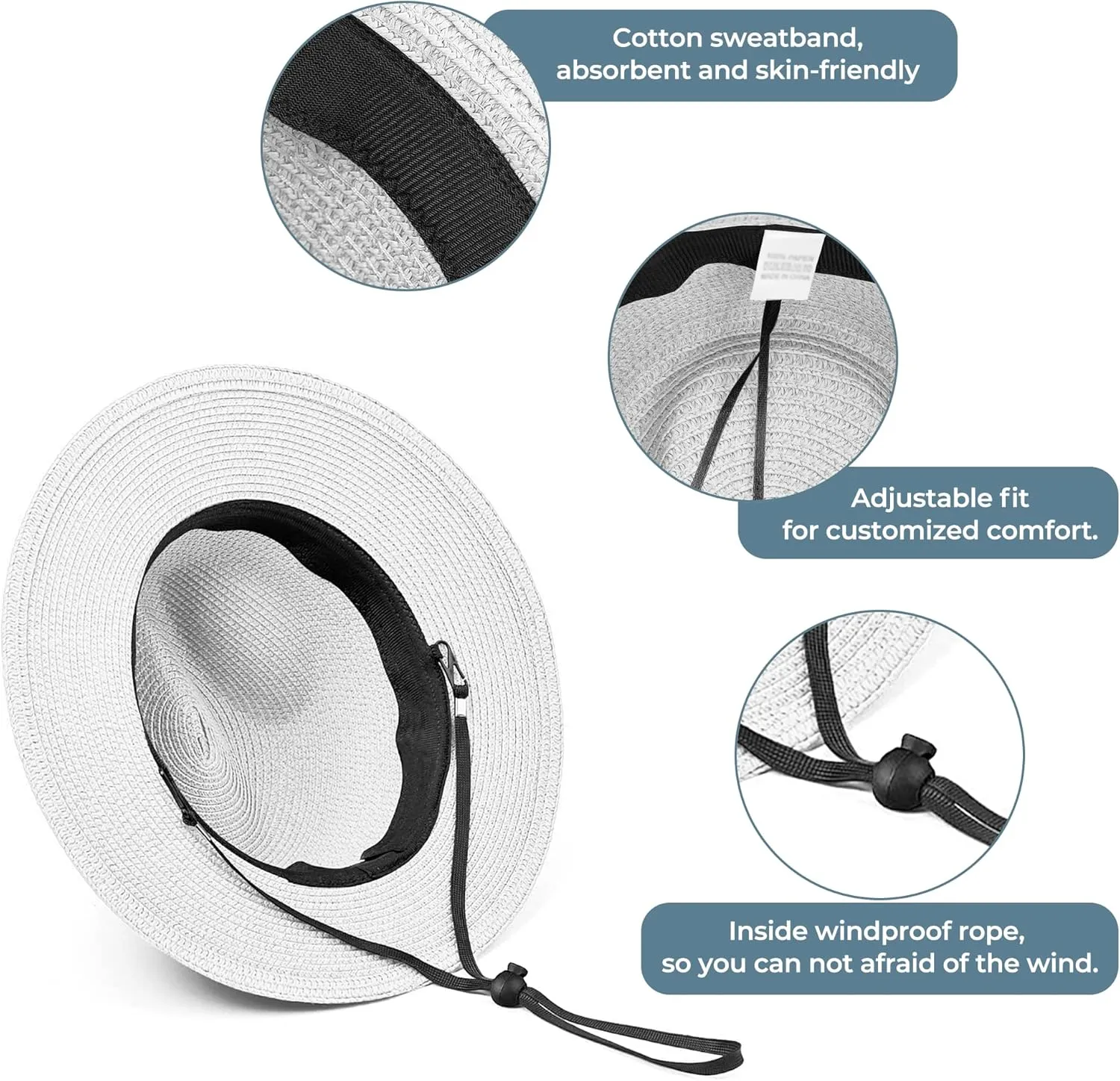 Sun Hat Straw Fedora Hats for Men Women Beach Hat Panama Hat Men Wide Brim Summer Hats UPF80 
