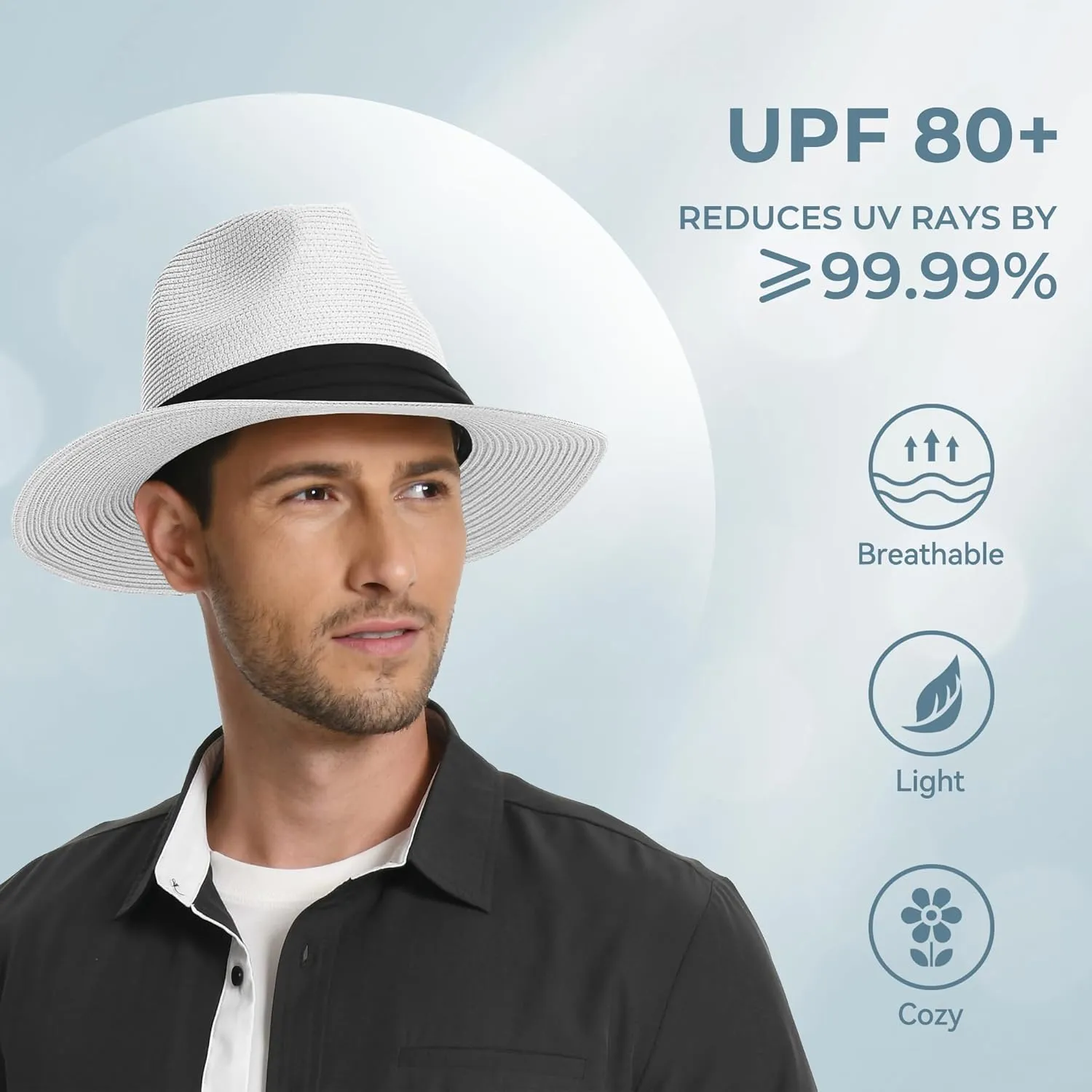 Sun Hat Straw Fedora Hats for Men Women Beach Hat Panama Hat Men Wide Brim Summer Hats UPF80 