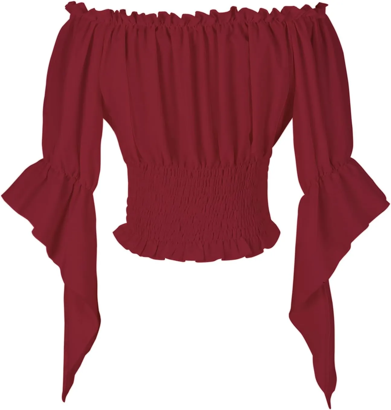 Womens Renaissance Peasant Blouse Off Shoulder Trumpet Sleeve Tops