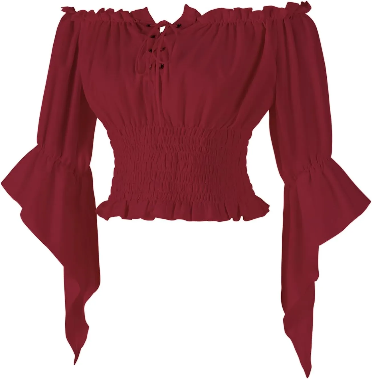 Womens Renaissance Peasant Blouse Off Shoulder Trumpet Sleeve Tops